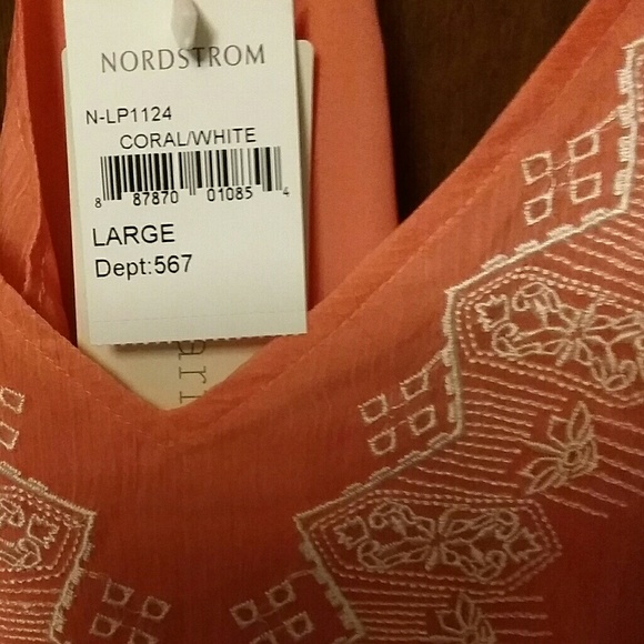 NWT LUCA PARIS CORAL & WHITE EMBROIDERED TOP - Picture 4 of 10